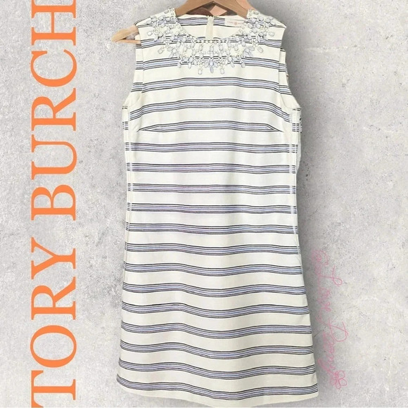 TORY BURCH KAYLIN Stripe Embellished Dress Size 2 - Picture 5 of 17